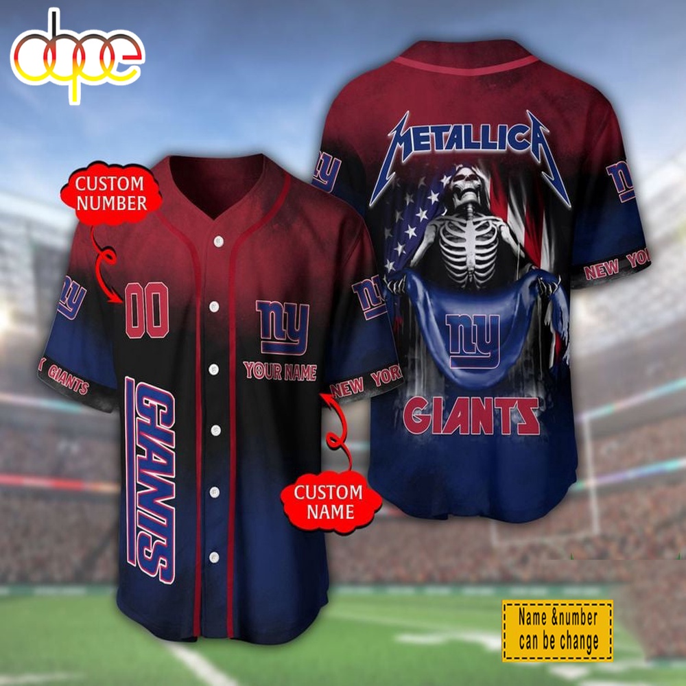Custom Name And Number New York Giants NFL Metallica Baseball Jersey Shirt
