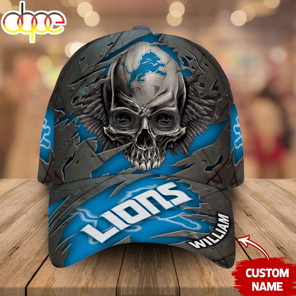 Custom Name Detroit Lions NFL Skull Baseball Cap 2