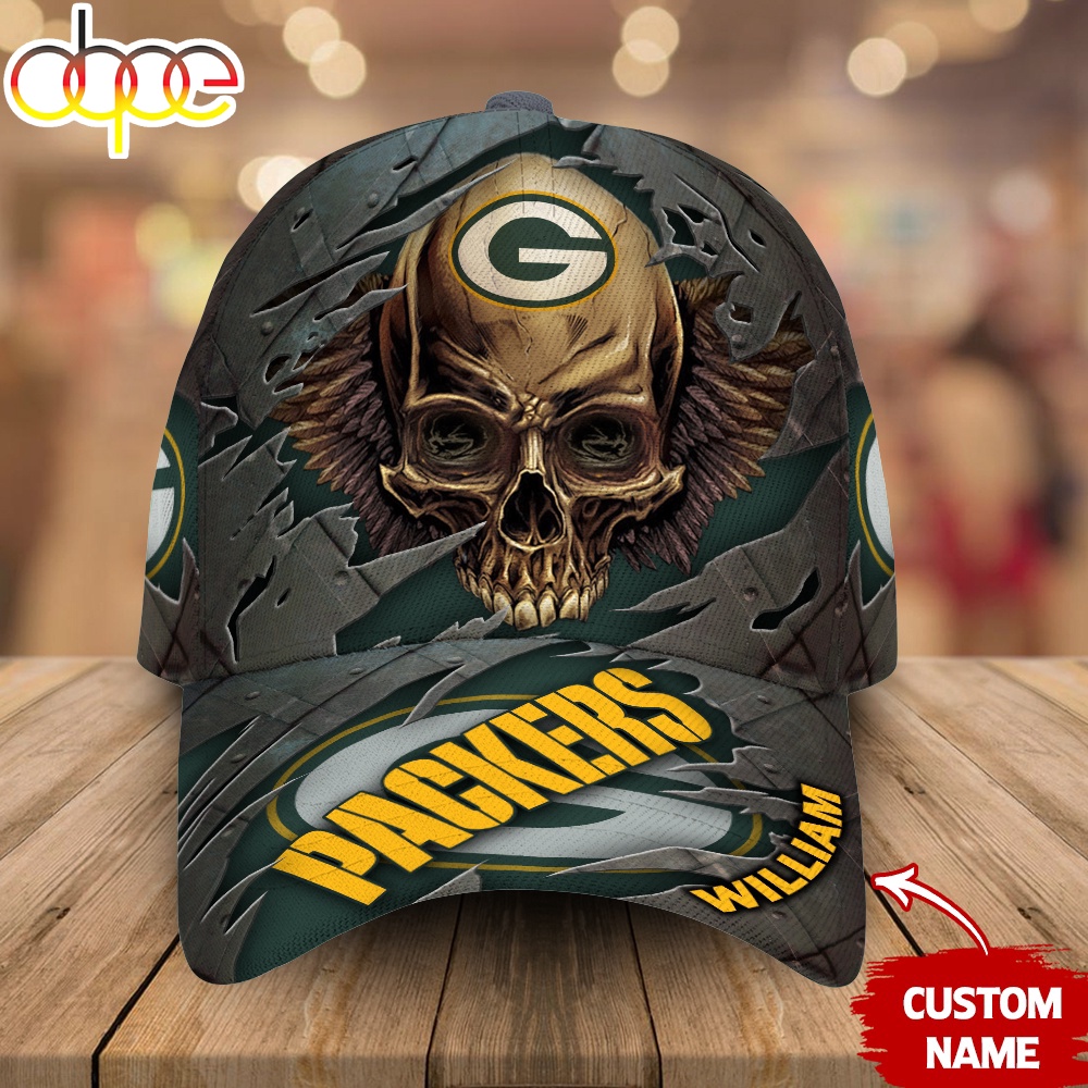 Custom Name Green Bay Packers NFL Skull Baseball Cap 1