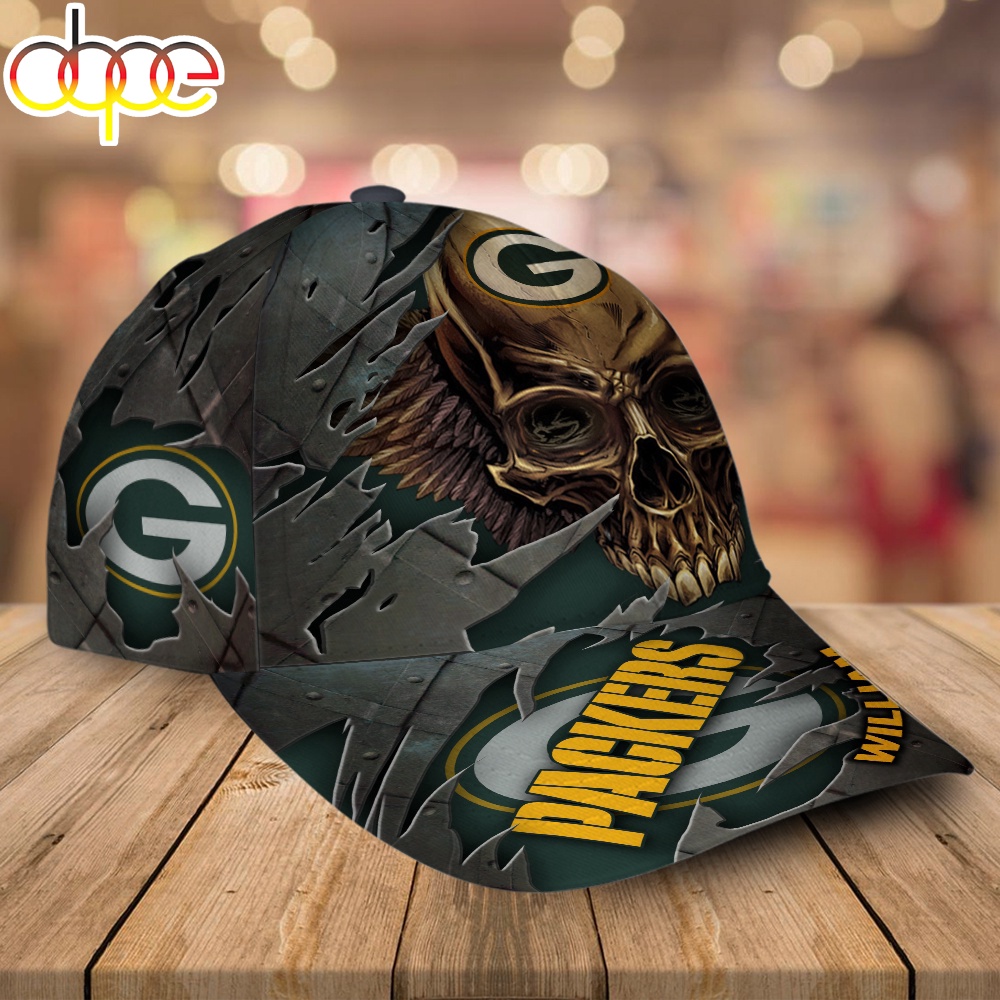Custom Name Green Bay Packers NFL Skull Baseball Cap 2