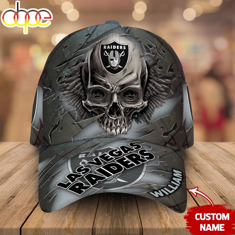 Custom Name Las Vegas Raiders NFL Skull Baseball Cap 1