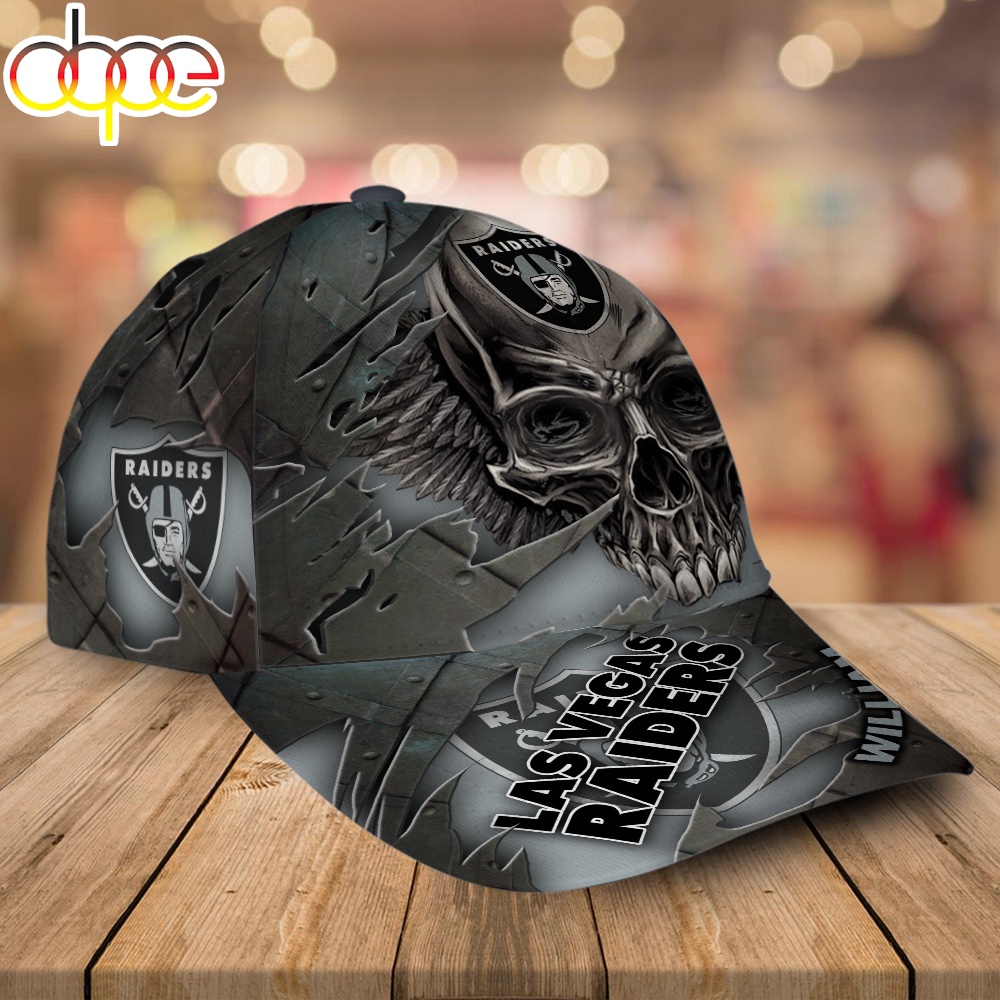 Custom Name Las Vegas Raiders NFL Skull Baseball Cap 2