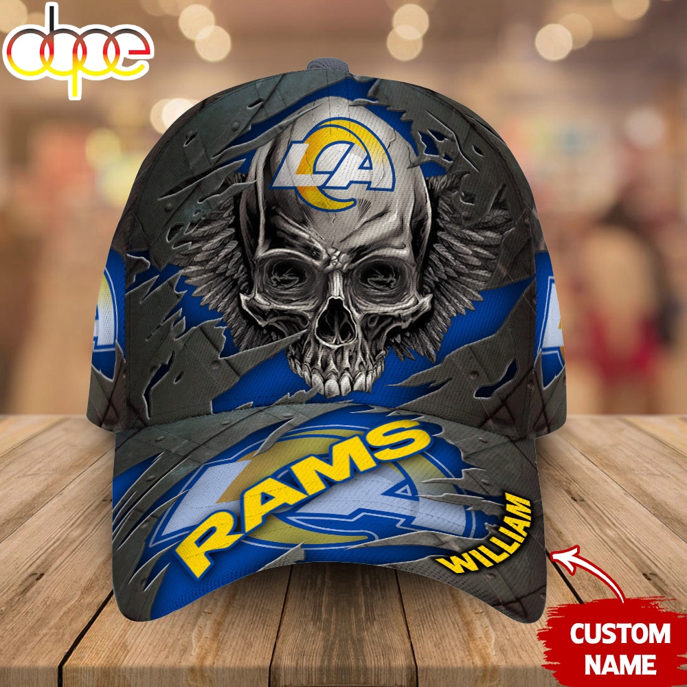 Custom Name Los Angeles Rams NFL Skull Baseball Cap 1