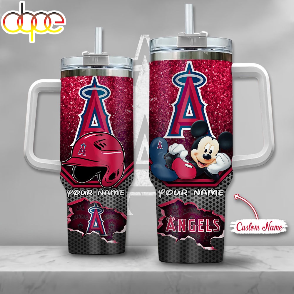 Custom Name MLB Los Angeles Angels Mickey Mouse Tumbler 40oz With Handle