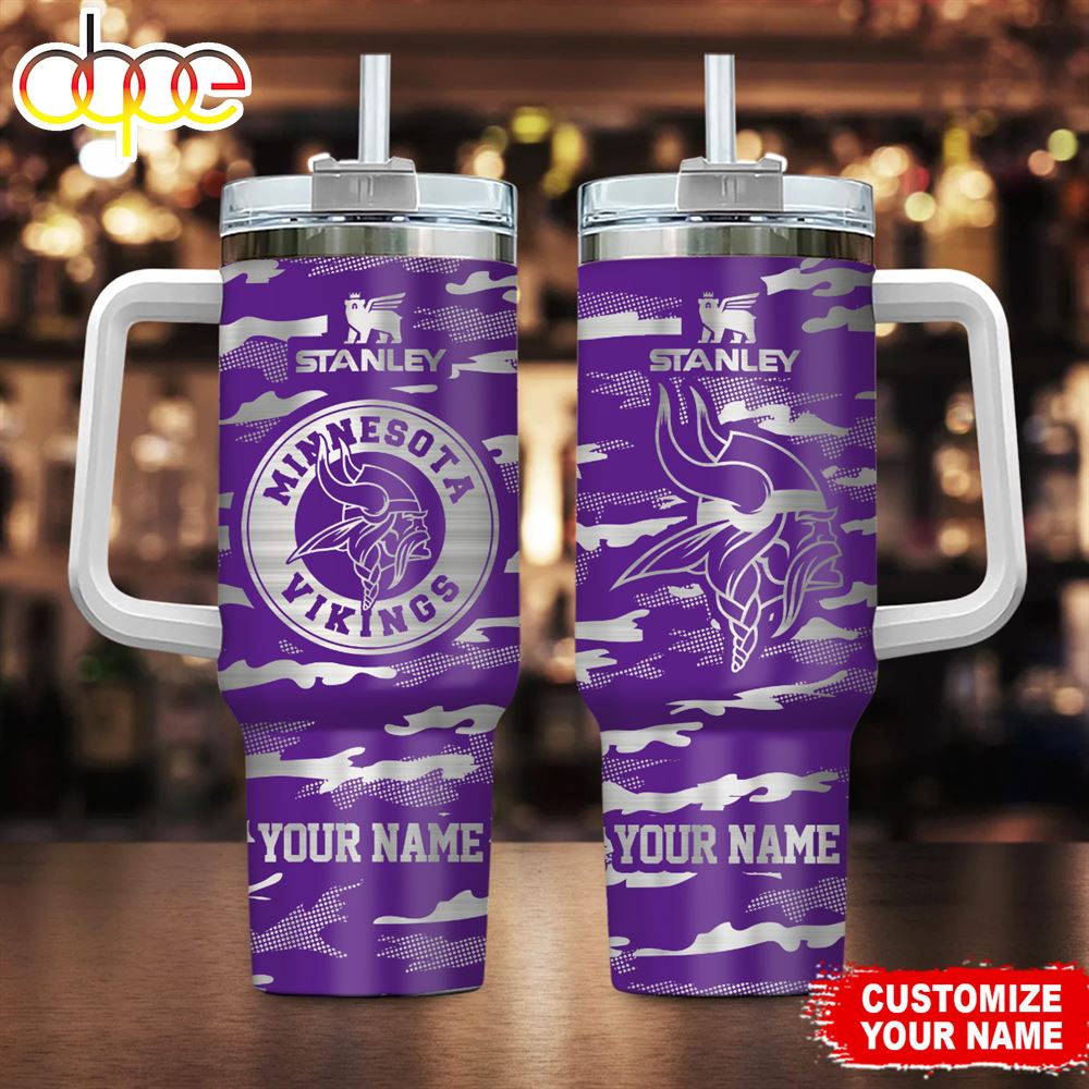 Minnesota Vikings NFL Personalized New Camo Pattern Stanley Tumbler 40oz