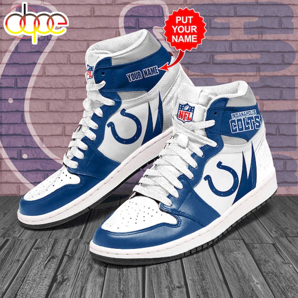NFL Indianapolis Colts Custom Name White Blue Air Jordan 1 High Sneakers