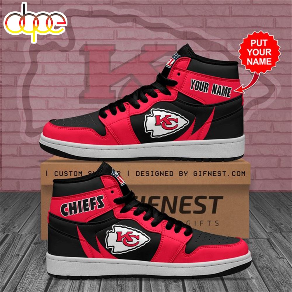 NFL Kansas City Chiefs Custom Name Red Black Air Jordan 1 High Sneakers