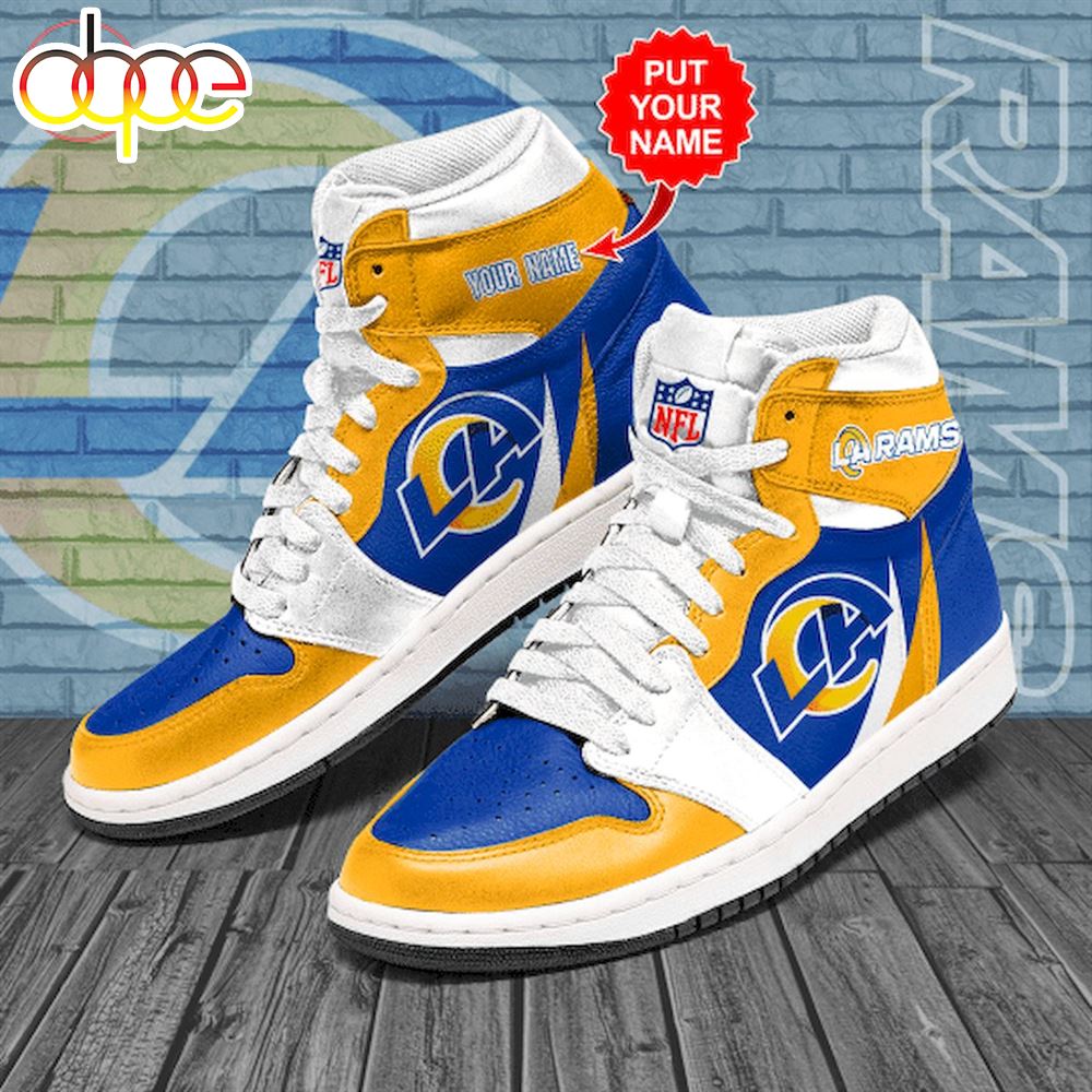 NFL Los Angeles Rams Custom Name Golden Blue Air Jordan 1 High Sneakers