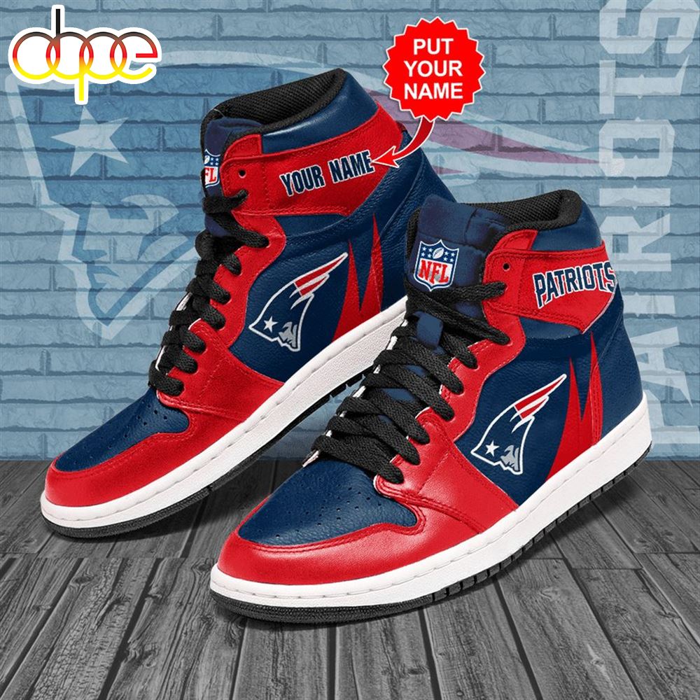 NFL New England Patriots Custom Name Red Navy Air Jordan 1 High Sneakers