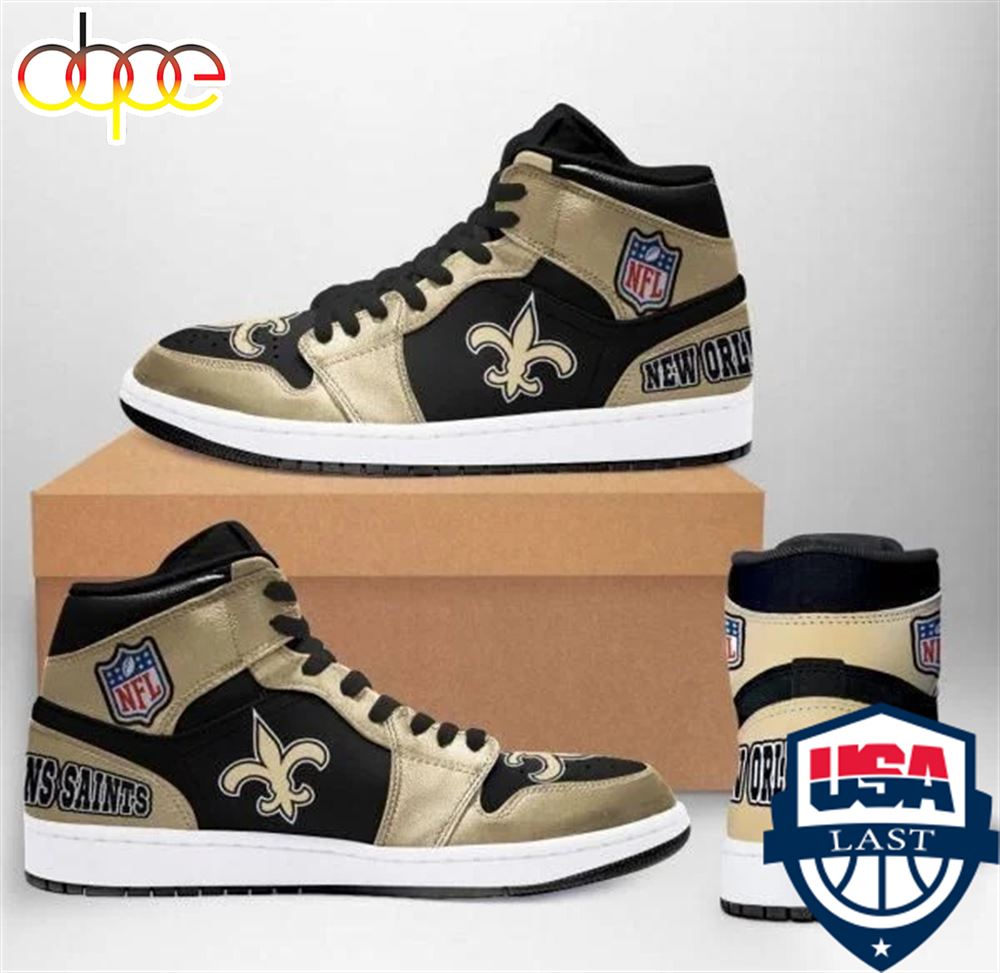NFL New Orleans Saints Golden Black Logo Air Jordan 1 High Sneakers