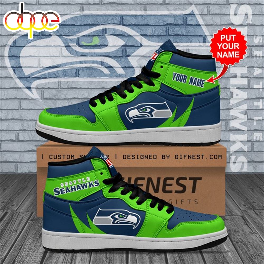 NFL Seattle Seahawks Custom Name Green Navy Air Jordan 1 High Sneakers
