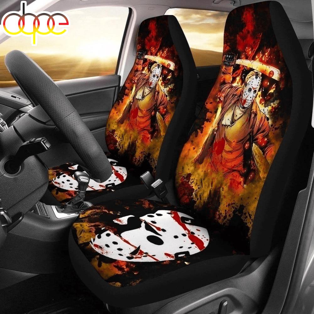 Jason Voorhees Flaming Fire Car Seat Covers Decor