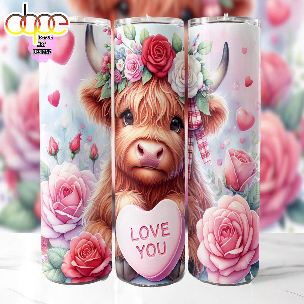 Highland Cow Valentines Day 20 oz Skinny Tumbler, Valentine Tumbler